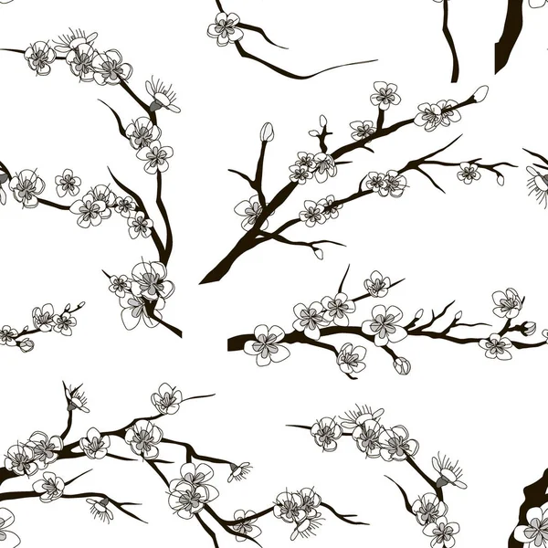 组的现实樱花日本樱花分支模式与盛开的鲜花 粉红色的樱花绽放支自然背景 — 图库矢量图片