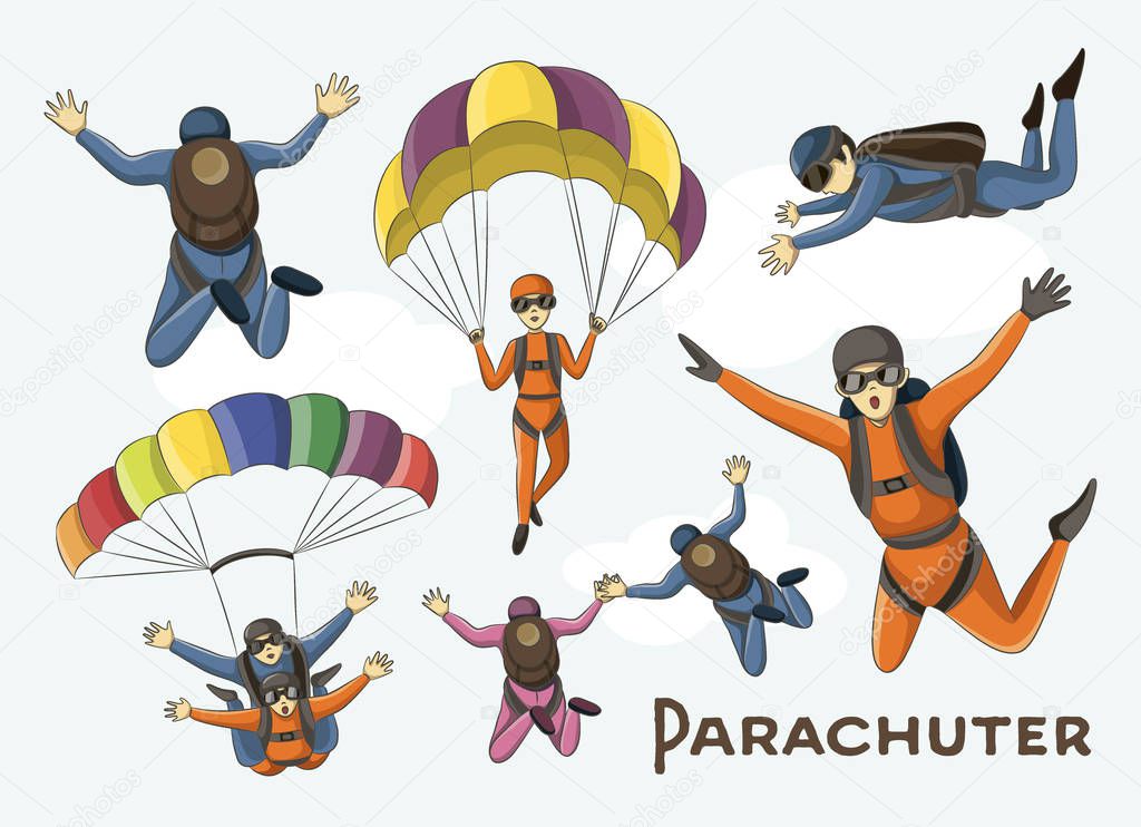 Vector set of parachuter