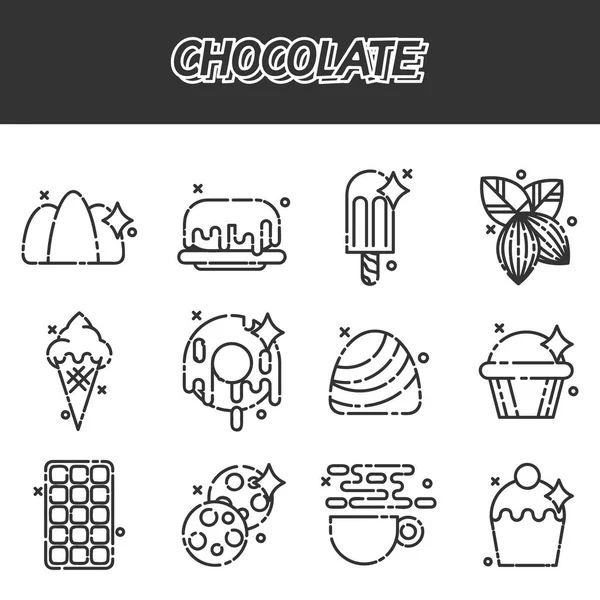 Ícones de conceito de desenho animado de chocolate — Vetor de Stock