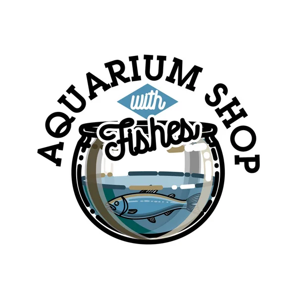 Color vintage aquarium shop emblem — Stock Vector