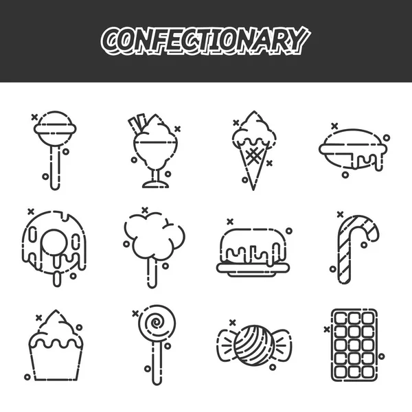 Icônes concept dessin animé confiserie — Image vectorielle