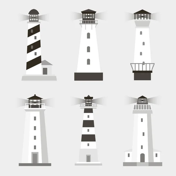 Vector set of cartoon flat lighthouses — Stock Vector