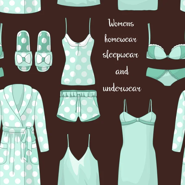 Vrouwen homewear, nachtkleding en ondergoed patroon — Stockvector