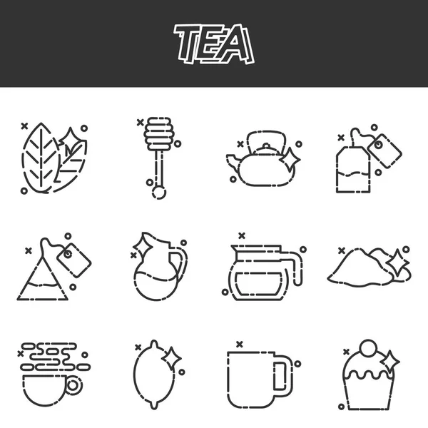 Icone del concetto del fumetto del tè — Vettoriale Stock