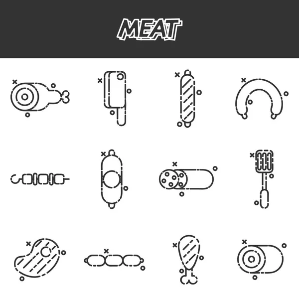 Icônes concept dessin animé viande — Image vectorielle