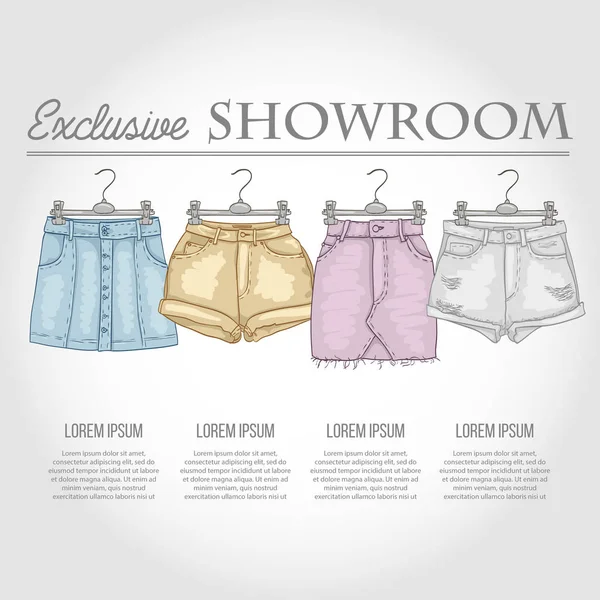 Warna showroom set wanita pakaian santai - Stok Vektor