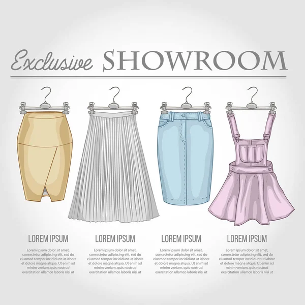 Showroom kolor zestaw odzieży dorywczo kobiety — Wektor stockowy
