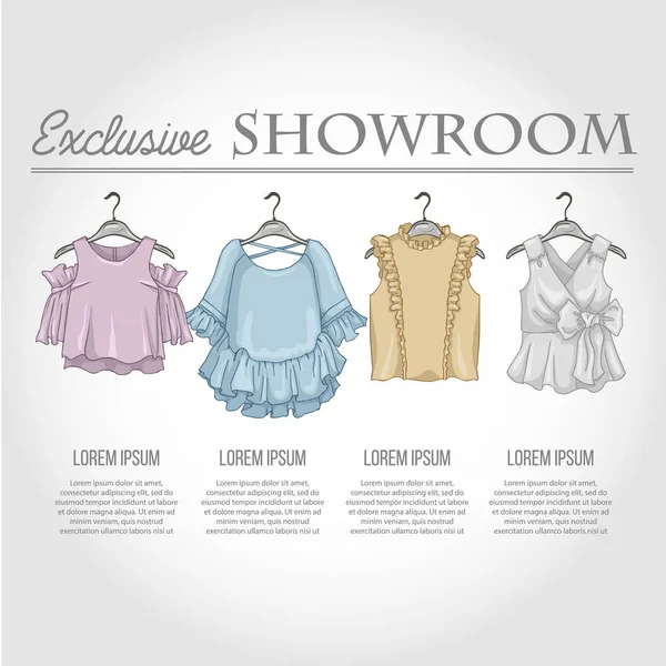 Warna showroom set wanita pakaian santai - Stok Vektor