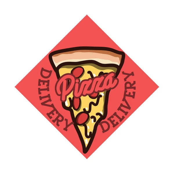 Color vintage pizza entrega emblema — Vector de stock
