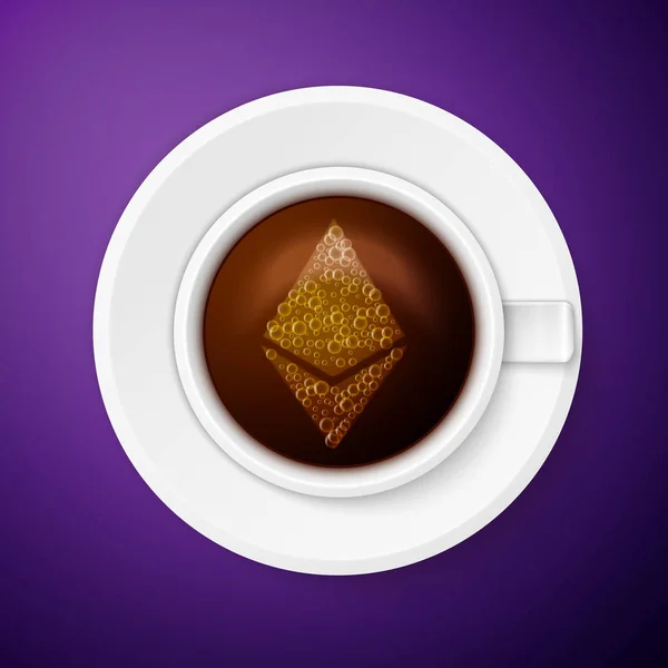 Ethereum シンボルとコーヒーのカップ — ストックベクタ