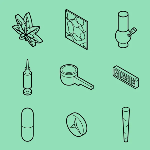 Drogas esquema plano iconos isométricos — Vector de stock