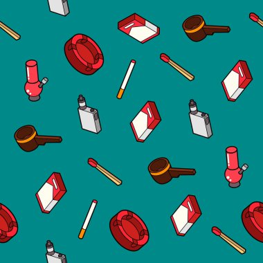 Düz anahat izometrik desen sigara. Vektör çizim, Eps 10