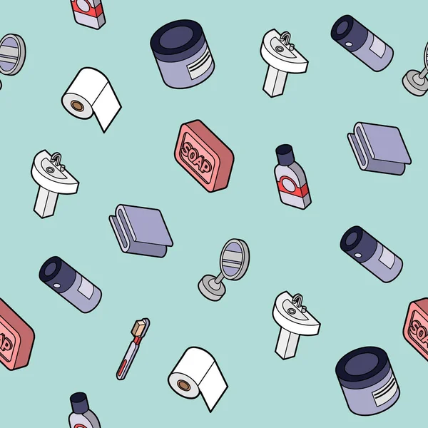 Kişisel hijyen düz outine izometrik desen. Vektör çizim, Eps 10