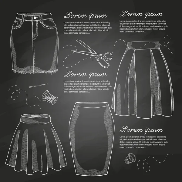 Conjunto Faldas Casuales Mujer Ilustración Simple Vectores Planos Una Pizarra — Archivo Imágenes Vectoriales