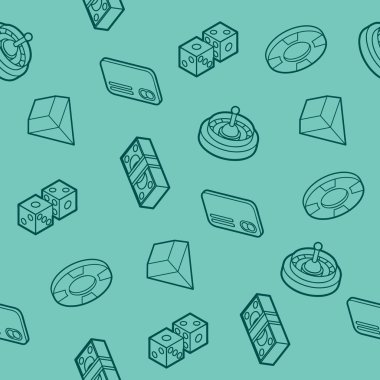 Casino düz anahat izometrik desen. Vektör çizim, Eps 10