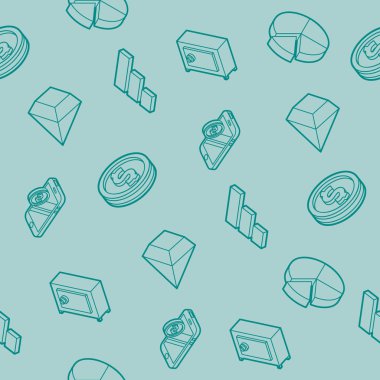 Finans düz anahat izometrik desen. Vektör çizim, Eps 10