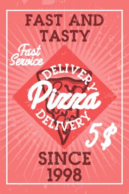 Tasarım öğeleri ile renk vintage pizza teslim banner. Vektör çizim, Eps 10