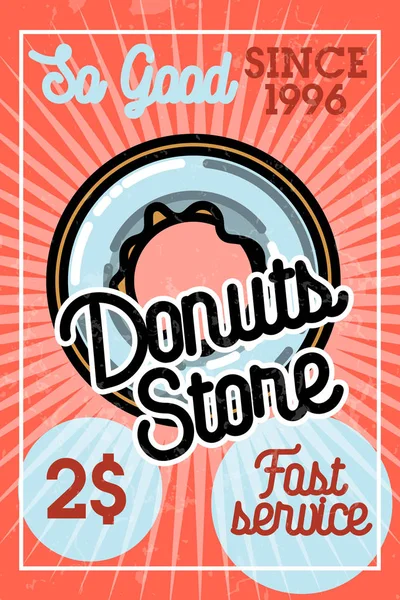 Color Vintage Donuts Store Banner Vector Illustration Eps — Stock Vector