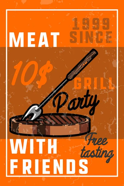 Kleur Vintage Barbecue Party Banner Vintage Grill Restaurant Emblemen Logo — Stockvector