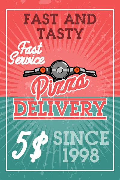 Barevné Vintage Pizza Dodání Banner Designovými Prvky Vektorové Ilustrace Eps — Stockový vektor