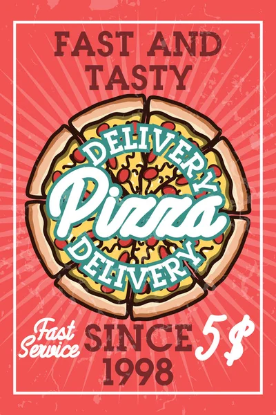Banner Entrega Pizza Vintage Color Con Elementos Diseño Ilustración Vectorial — Vector de stock