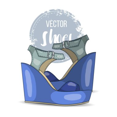 Vektör renk bayan sandalet kama üzerinde deri. Moda stil.