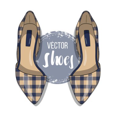 Vektör renk Bayan ekose kumaş sivri ayak bale düz. Moda stil.