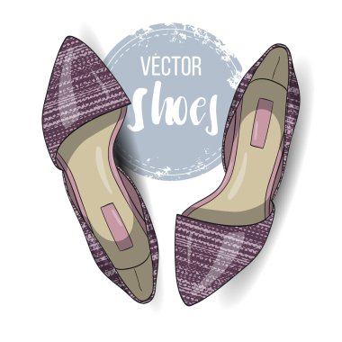 Vektör renk Bayan Tekstil sivri ayak bale düz. Moda stil.