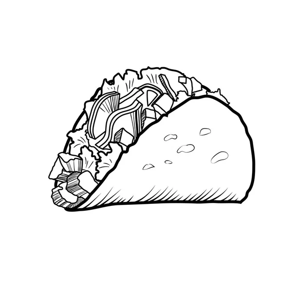 Sketch Tangan Digambar Ilustrasi Taco Makanan Cepat Saji Meksiko Ilustrasi - Stok Vektor