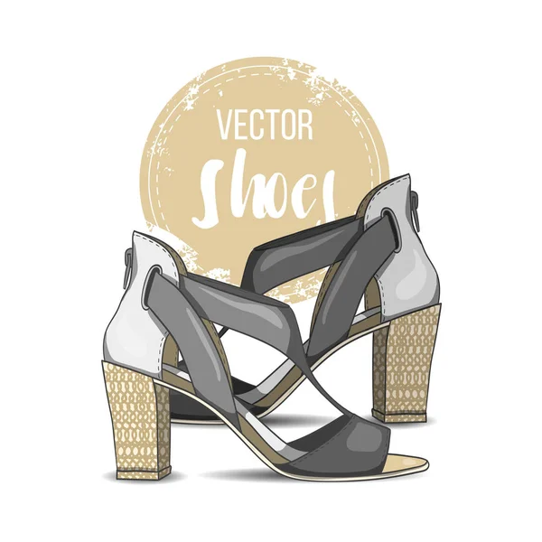 Vector Color Para Mujer Par Sandalias Tacón Medio Estilo Moda — Archivo Imágenes Vectoriales