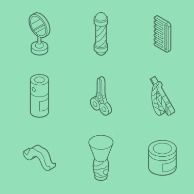 Vintage kuaför dükkanı öğeleri, simgeler, etiketleri kümesi. Vektör çizim, Eps 10