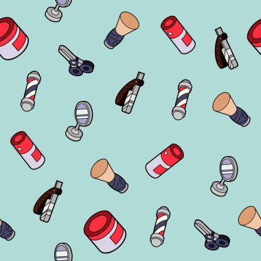 Berber dükkanı düz anahat izometrik desen. Vektör çizim, Eps 10