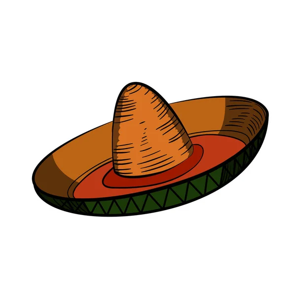 Tradicional Mexicano Cor Esboço Sombrero Isolado Sobre Fundo Branco Ilustração —  Vetores de Stock