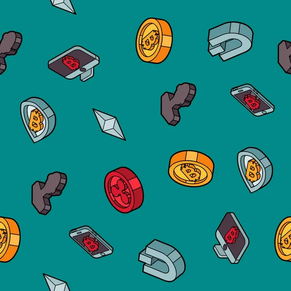 Cryptocurrency düz anahat izometrik desen. Vektör çizim, Eps 10