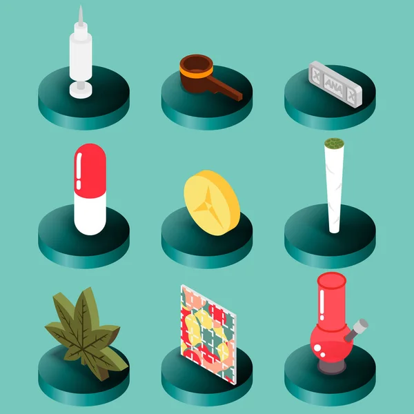 Drugs Platte Isometrisch Icons Vectorillustratie Eps — Stockvector