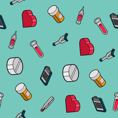 Tıbbi düz anahat izometrik desen. Vektör çizim, Eps 10