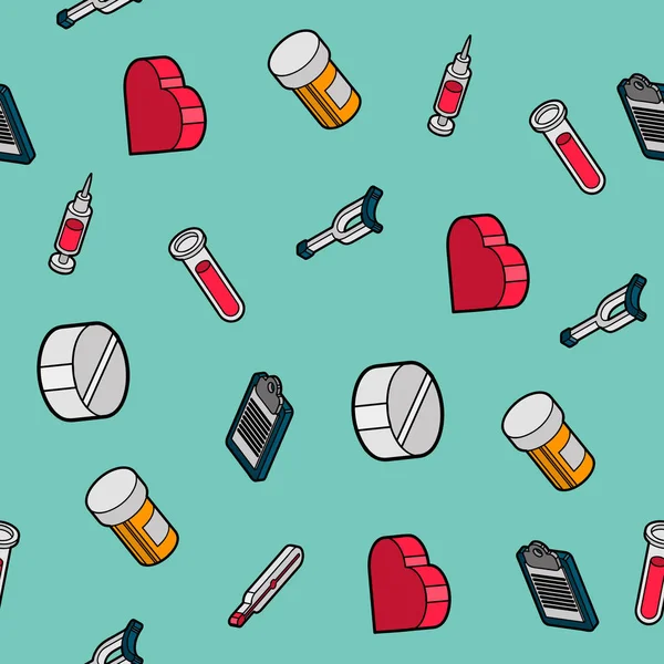 Tıbbi düz anahat izometrik desen. Vektör çizim, Eps 10