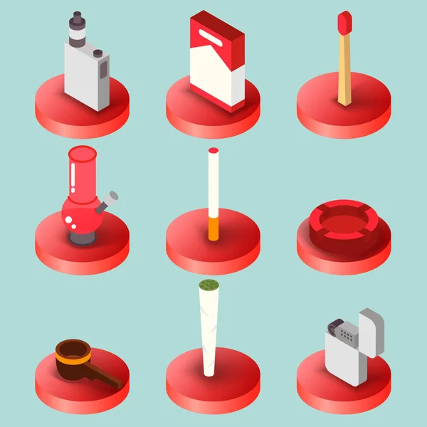 Set Isométrico Plano Para Fumadores Ilustración Vectorial Eps — Vector de stock
