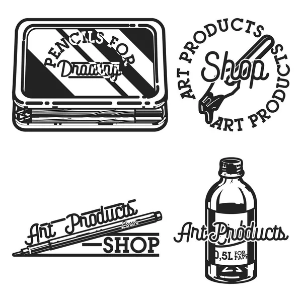 Emblemas Tienda Productos Arte Vintage Ilustración Vectorial Eps — Vector de stock