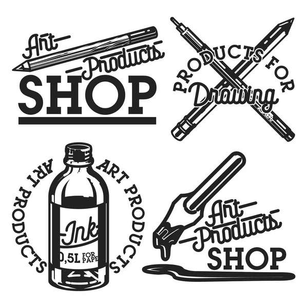 Emblemas Tienda Productos Arte Vintage Ilustración Vectorial Eps — Vector de stock