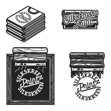 Vintage silkskreen print emblems. Vector illustration, EPS 10 clipart