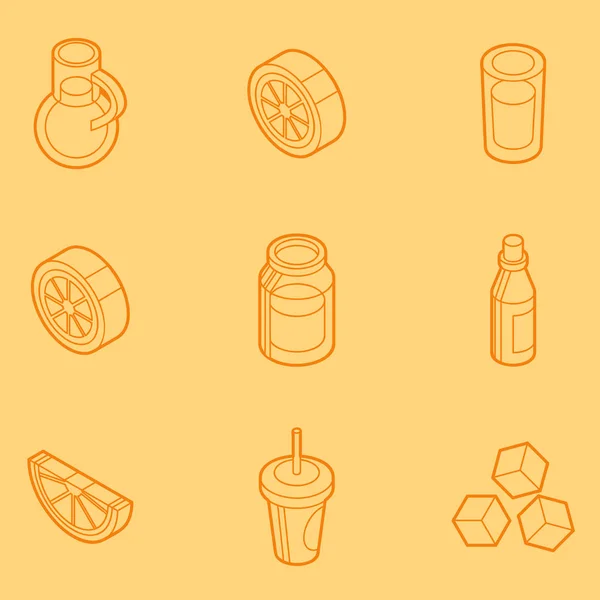柠檬水轮廓等距集 用于图形和网页设计的矢量插图 用于餐厅和酒吧 — 图库矢量图片