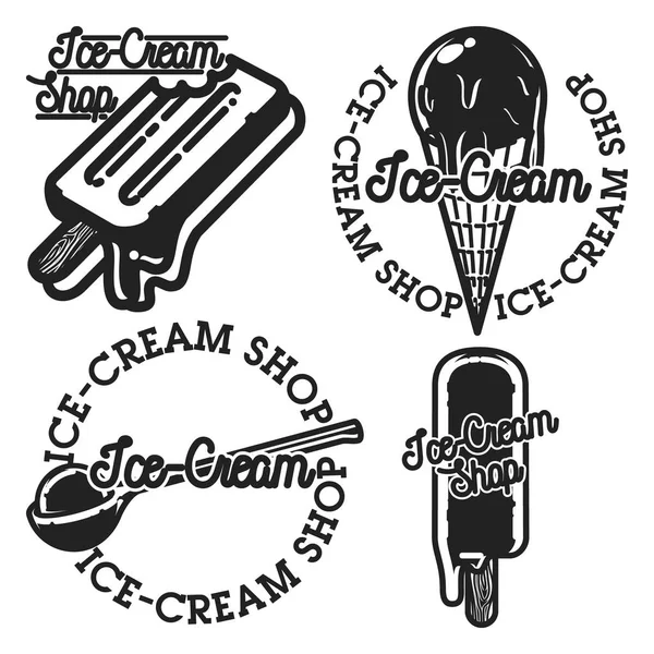 Эмблемы Винтажных Магазинов Мороженого Значки Таблички Любого Использования — стоковый вектор