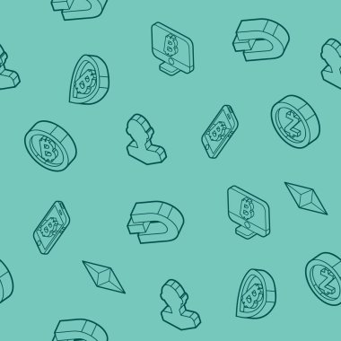 Cryptocurrency düz anahat izometrik desen. Vektör çizim, Eps 10