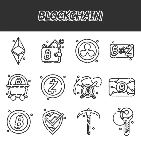 Conjunto Ícones Planos Blockchain Criptomoeda Tema Ilustração Vetorial Eps —  Vetores de Stock