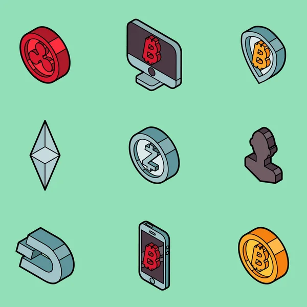 Criptomoneda Esbozar Iconos Isométricos Ilustración Vectorial Eps — Vector de stock