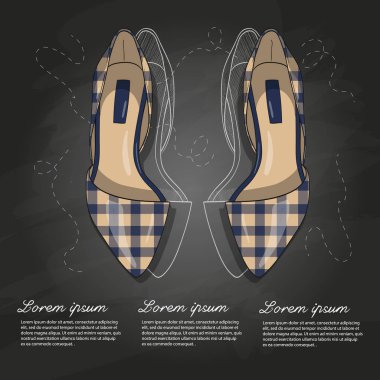 Vektör çizimi, Bayan ekose kumaş sivri ayak bale bir tebeşir tahtada düz