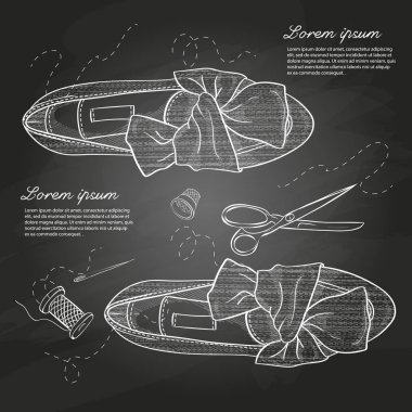 Vektör el çizilmiş kroki, düğüm tebeşir tahtası ile Bayan bale daireler