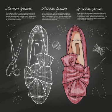 Vektör elle çizilmiş kroki, düğüm tebeşir tahtası ile Bayan Tekstil bale daireler