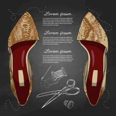 Vektör çizimi, renk kadın sürüngen deri sivri ayak bale bir tebeşir tahtada düz